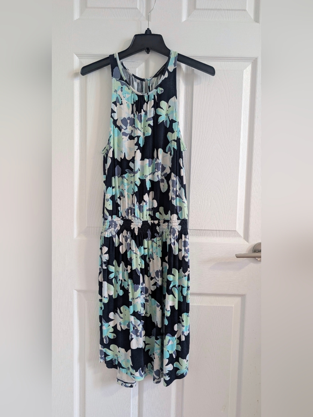 Banana Republic Abstract Floral  Midi Halter Dress Blue Mint Boho Casual Chic S